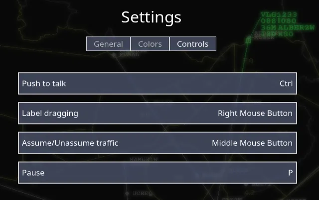 The Controls settings listing every action with its current key binding.