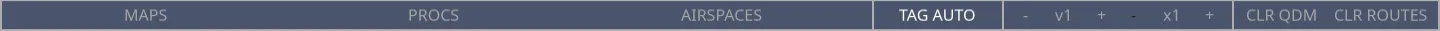 The bottom bar with the MAPS, PROCS, AIRSPACES and TAG menus and the prediction, speed and clear-drawing controls.